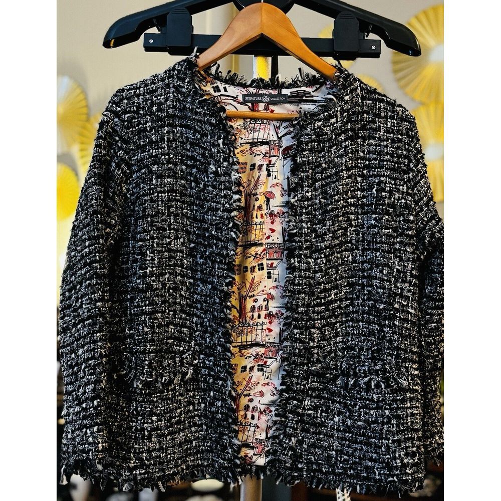 Arianne Boucle Jacket Blazer‎ B&W Tweed Silver Tinsel Pockets  Elegant Medium